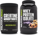 NutraBio kreatiini monohüdraat, maitsestamata, 500 g ja vadakuvalgu isolaat, mustika muffin, toidulisand Bundle - lihaste energia, lean lihaste kasv, taastumine ja tugevus