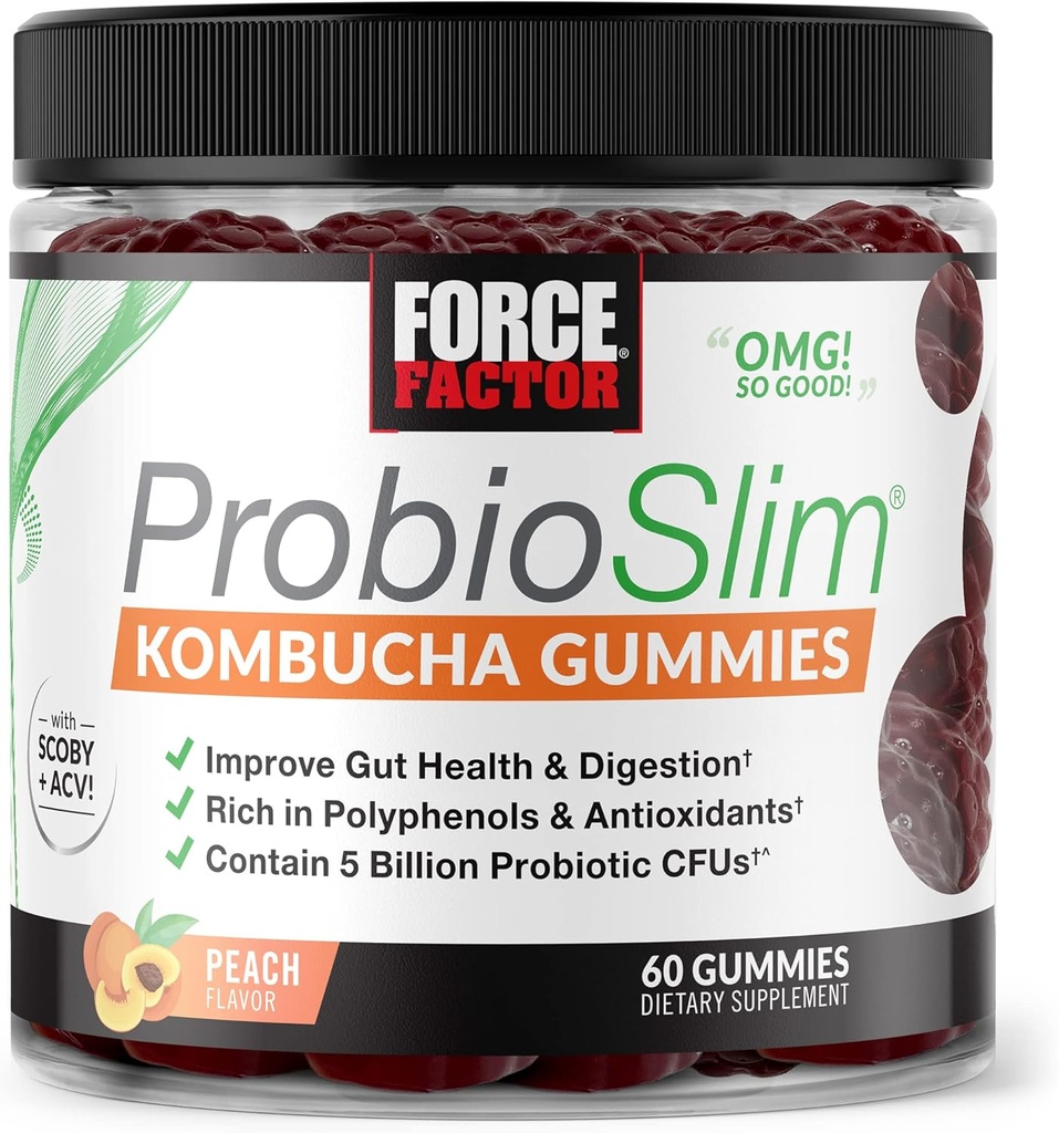 Jõutegur ProbioSlim Kombucha Gummies seedetrakti tervise jaoks, probiootikumid naistele ja probiootikumid meestele, mis on valmistatud 5 miljardist CFU-st, Kombucha SCOBY probiootilised kummikud, virsik, 60 Gummies