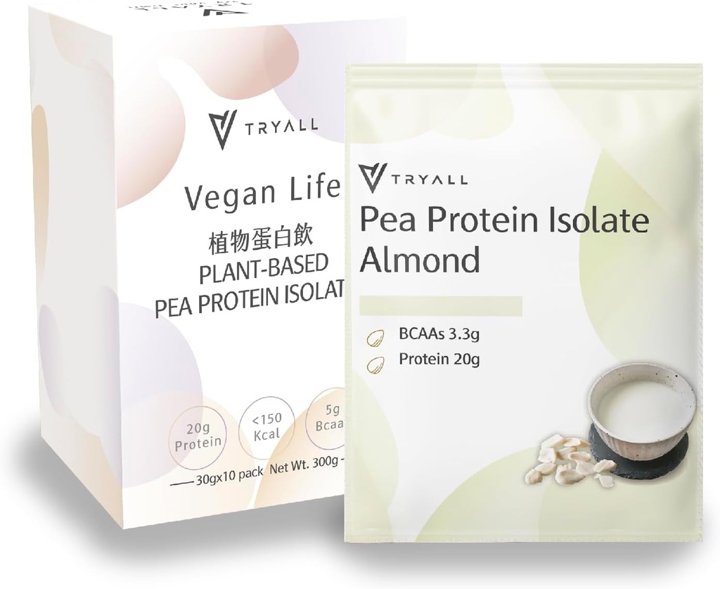 TRYALL taimepõhine hernevalgu isolaat (20 g valku) Reisikotid (mandlipiim, 10 pakendit)