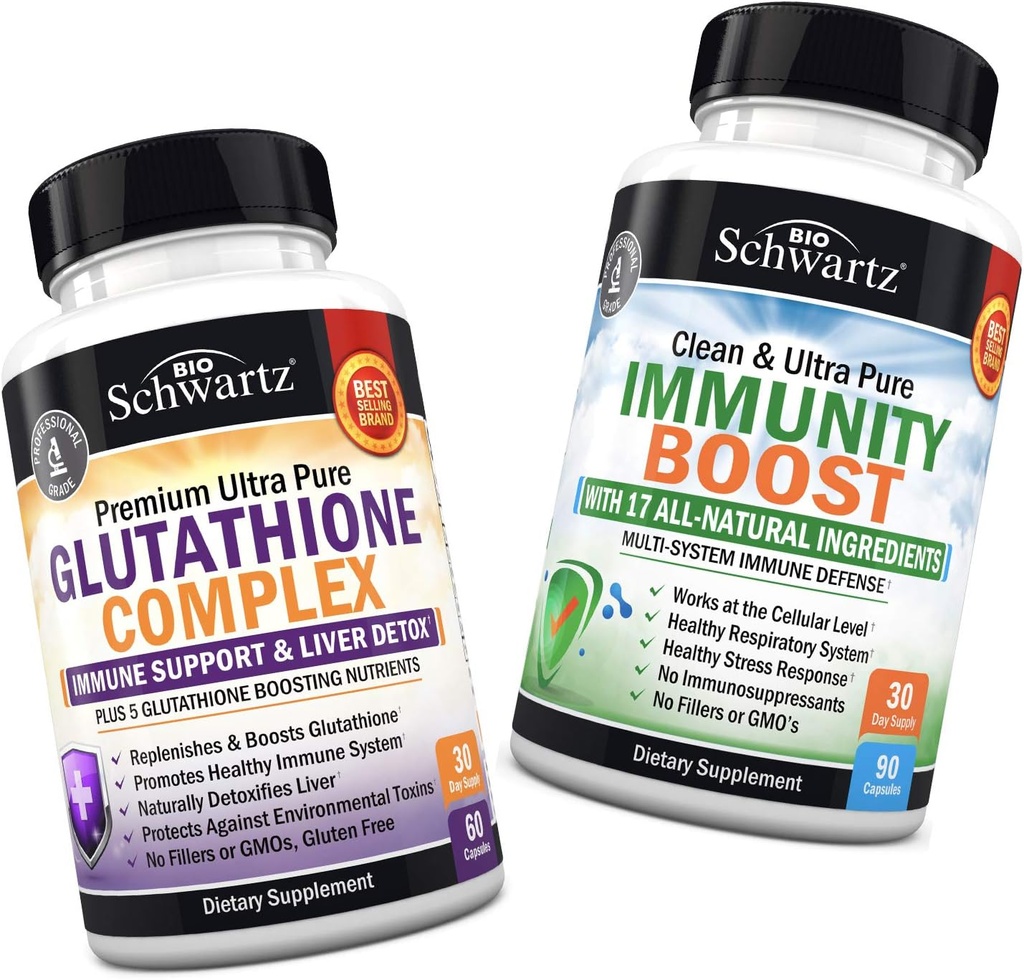 Glutatiooni kompleks piimaohaka ekstraktiga, C-vitamiin ja kvertsetiin + 17-in-1 immuunsus Boost Supplement koos Elderberry, C-vitamiin, Echinacea & Tsink - soodustab maksa ja immuunsüsteemi toetust