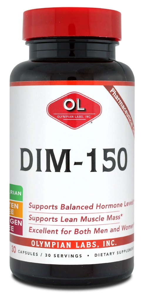 Olympian Labs DIM Supplement 150mg - DIM Diindolüülmetaan 30 Kapslite varustamine DIM östrogeeni tasakaalu, hormooni menopausi leevendamine, akne ravi, PCOS, Kulturismi