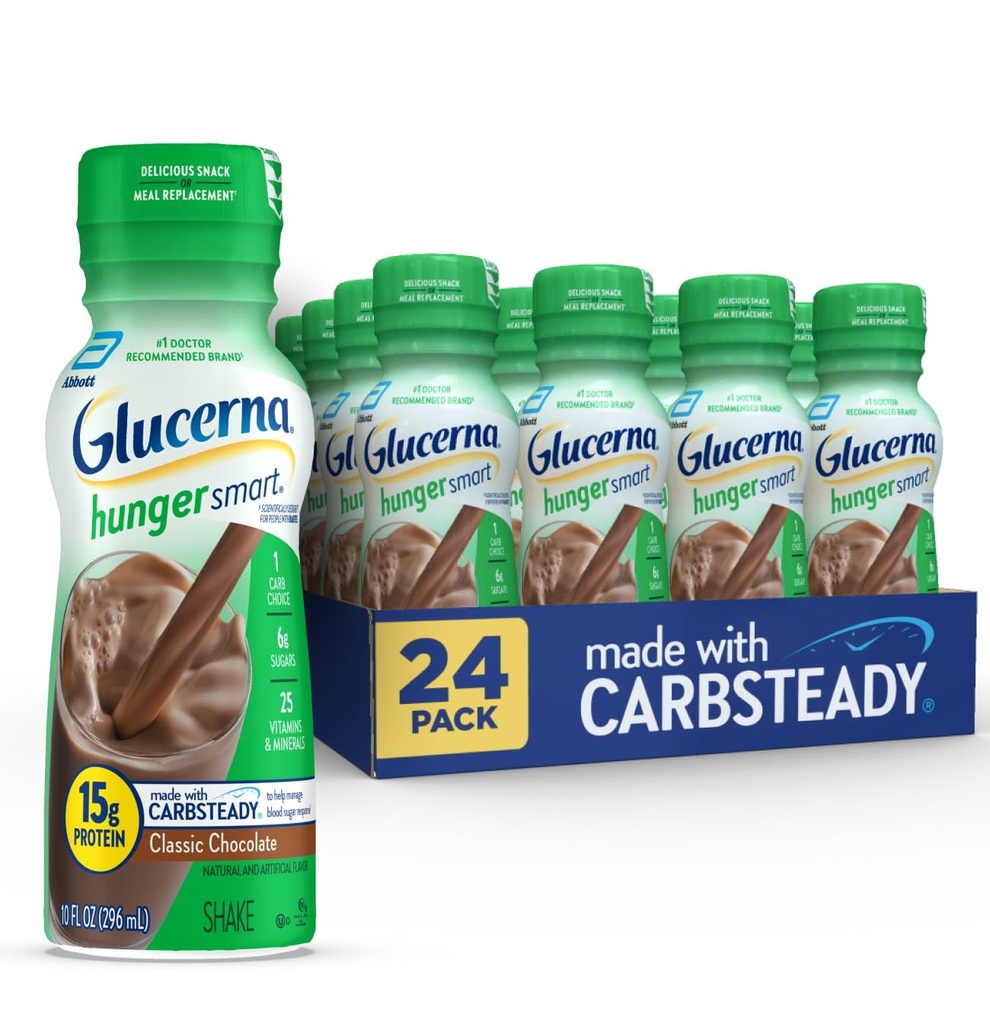 Glucerna Nälg Smart Diabetes Care Shake, Classic Chocolate, Diabeetiline Meal Asendamine, et toetada veresuhkru juhtimine, 15 g valku, 180 kalorit, valmis juua, 10-fl-oz pudel, 24 Pack