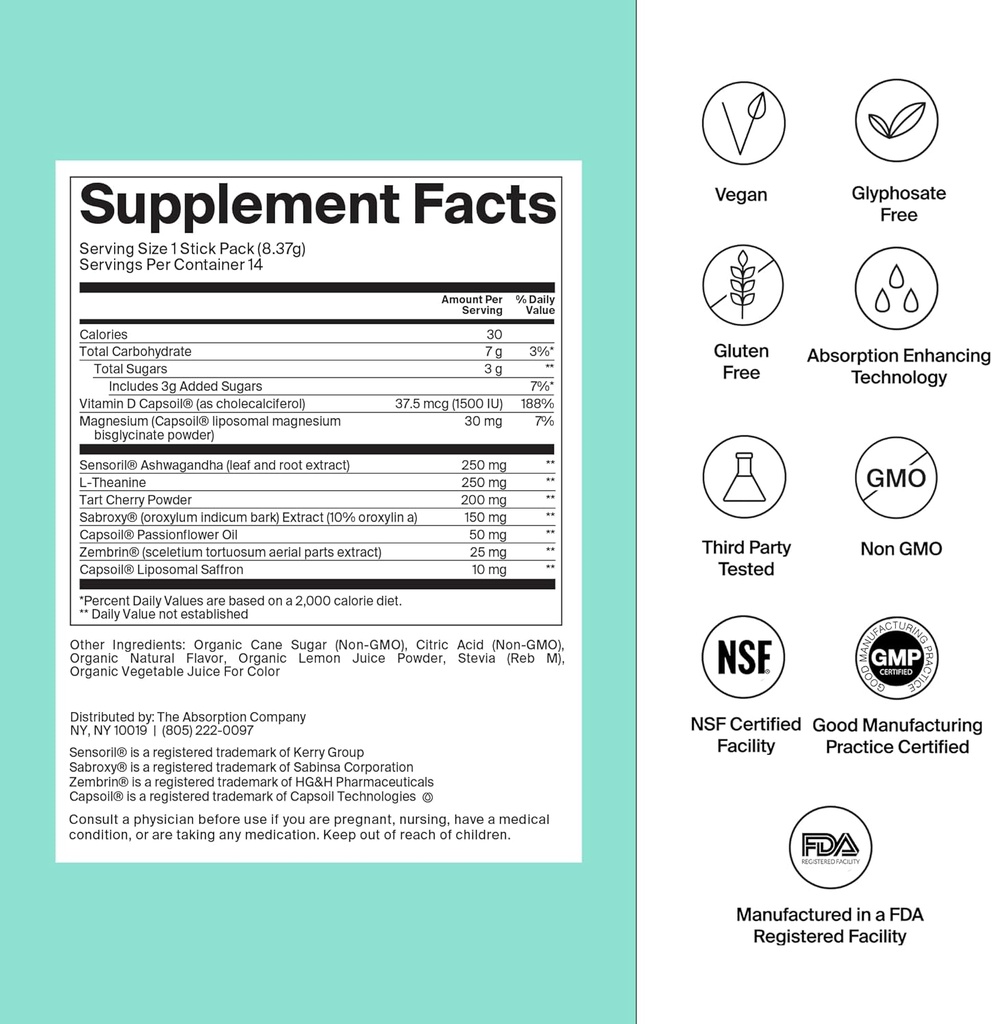 Rahuliku joogi segu - lõõgastav abi magneesiumi, ashwagandha, L-teaniini ja D-vitamiiniga - toetab kortisooli reguleerimist ja meeleolu meestele ja naistele - arbuus Lemonade Flavor 7 Sticks