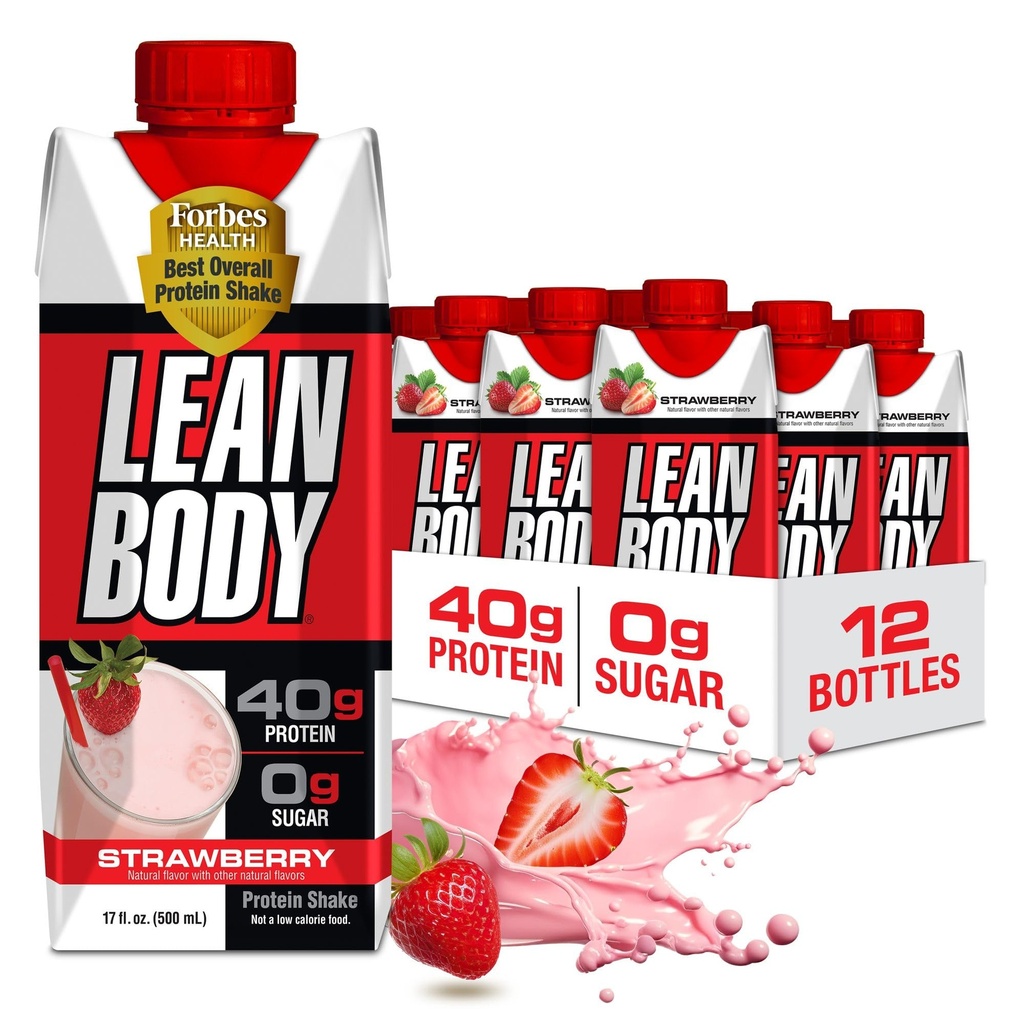 Labrada Lean Body Valmis-to-Drink Maasikavalgu raputamine, 40 g valku, vadakusegu, 0 suhkur, gluteenivaba, 22 vitamiinid ja mineraalid, 17 Ounce (ringlussevõetav karp & kaanega - pakend 12) LABRADA