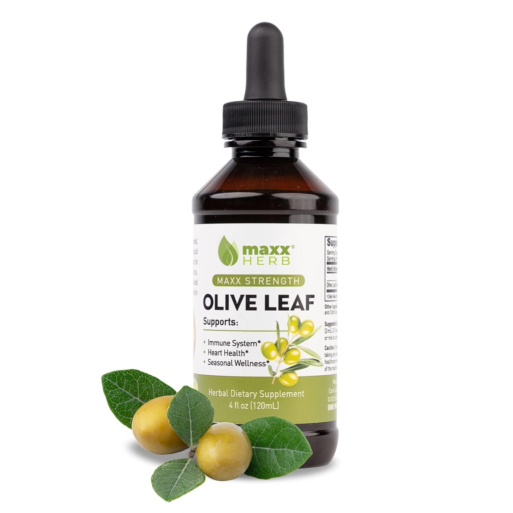 Maxx Herb Olive Leaf Extract – Max Tugevus Oleuropein Vedel imendub paremini kui kapslid või tee, immuunsüsteemi toetust, südame tervist ja hooajaline heaolu - 4 Oz Pudel (60 Servings)