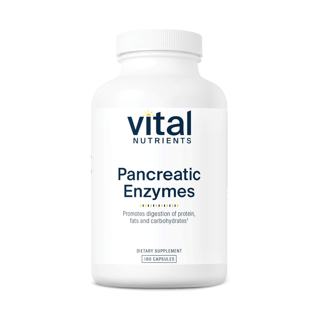 Vitaalsed toitained Pankrease ensüümid 1000mg (täistugevus) | Pankreatiini seedimise täiendus proteaasi, amülaasi ja lipaasiga | seedetrakti ensüümid | Gluteen, piimatooted ja sojavabad | 180 kapslit