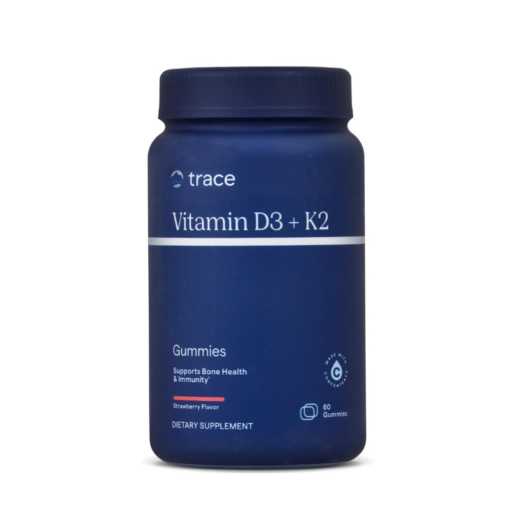 Jälgimine Mineraalid | Vitamiin D3 + K2 Gummies | 5000 IU D3 + 50 mcg K2 | Vegan, Suhkruvaba, Gluteenivaba, looduslik maasikamaitse | 60 Servings