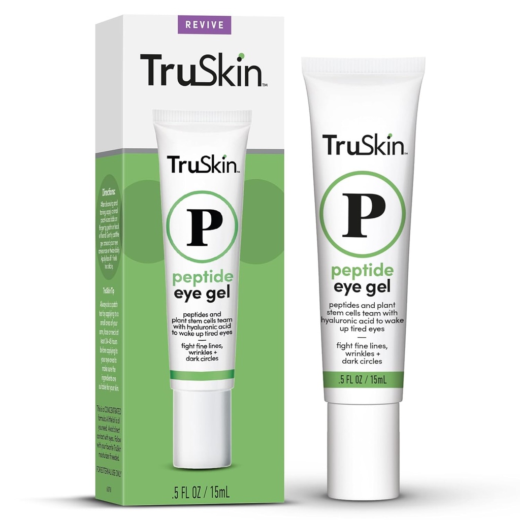 TruSkin Peptide Eye Gel - Parandage tumedate ringide ja joonte väljanägemist heledamate silmade jaoks - Silmahooldus koos peptiidide, taimede tüvirakkude, hüaluroonhappega - Ärka väsinud silmad, 0,5 fl oz