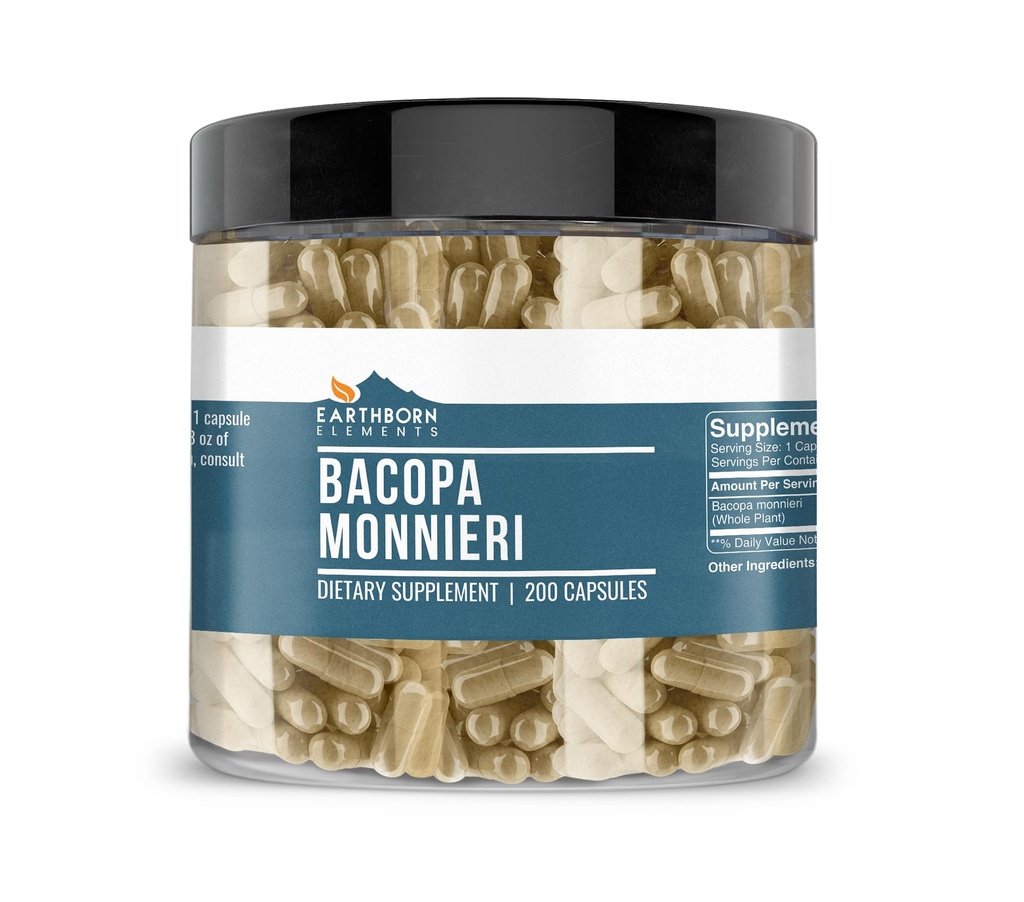 Maapealsed elemendid Bacopa Monnieri 200 kapslid, puhtad ja lahjendamata, lisandid puuduvad