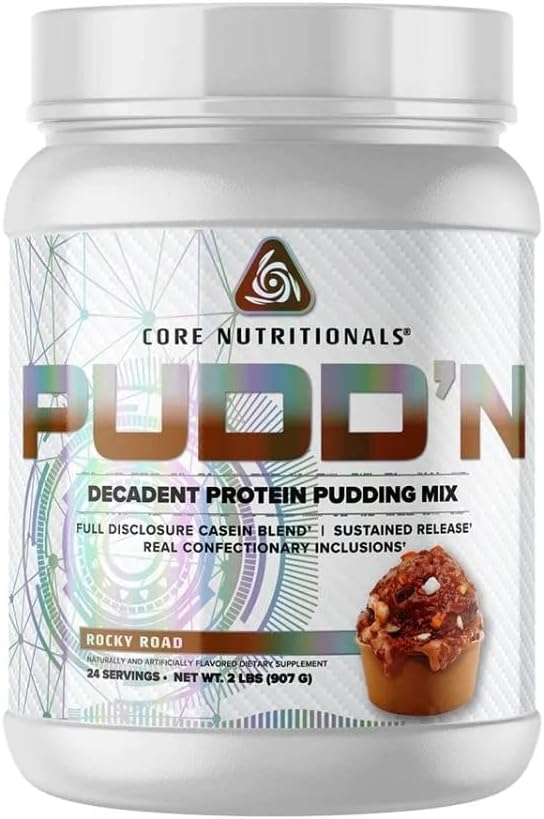 Core Nutritionals Pudd'n, Decadent Protein Pudding Mix, Täielik avalikustamine Kaseiin Blend, Püsiv vabanemine, 20G Valk, 27 Servings (Rocky Road, 2 lb)