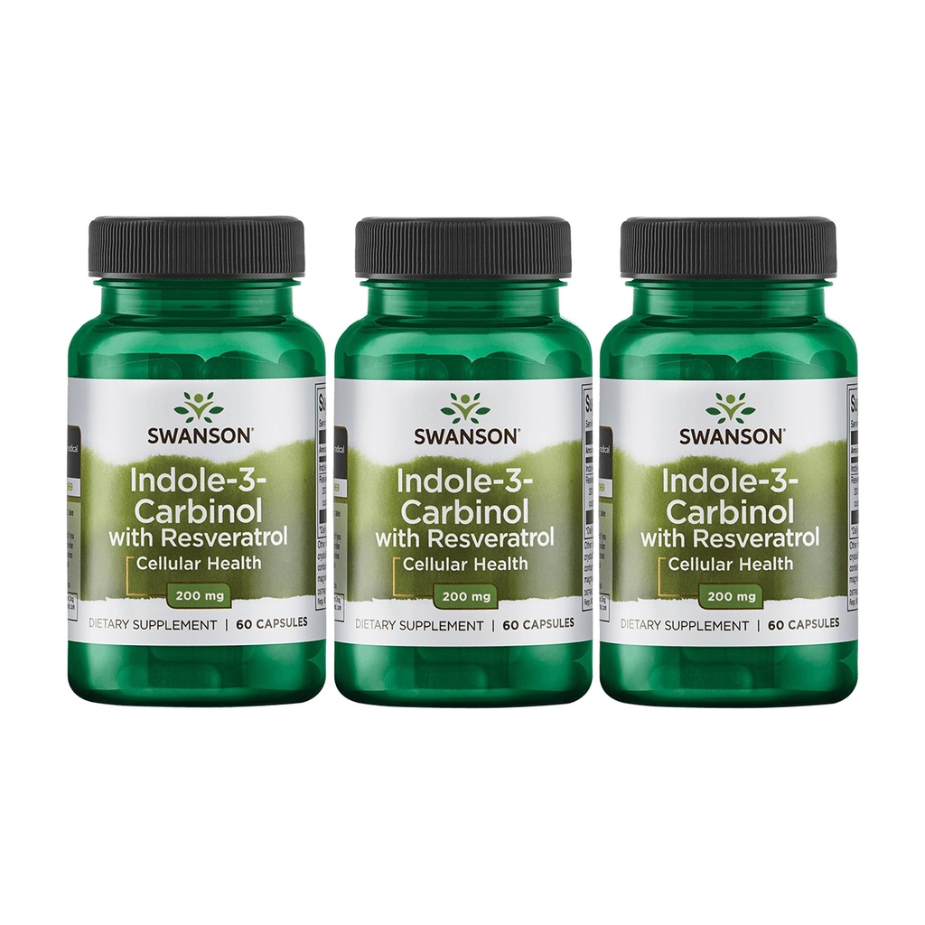 Swanson Indool-3-Karbinool koos Resveratrooliga - I3C lisand, mis edendab rakulist kaitset - looduslik lisand, mis aitab säilitada tervislikku hormooni tasakaalu - (60 kapslit, 200 mg iga) (3 pakendit)