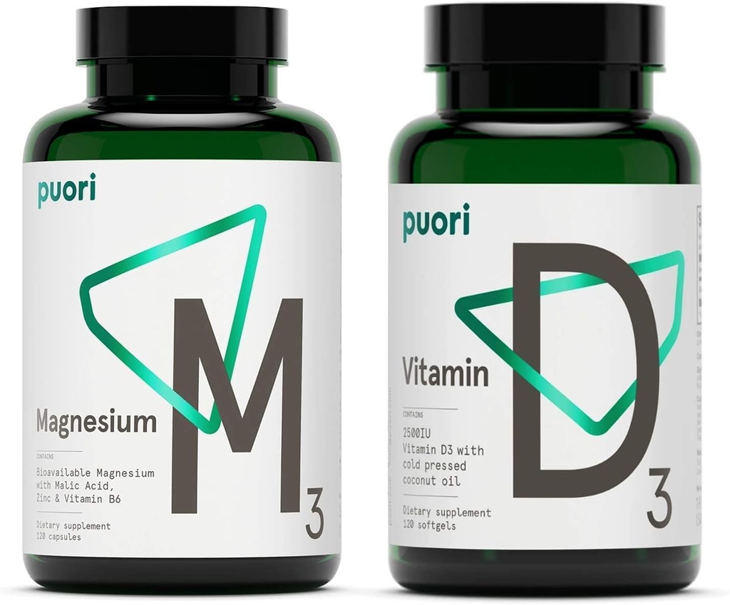 Puori Vitamiin D3 ja Magneesium Tsink Lisa Bundle Tervislik lihaste funktsiooni, Luude Tervis, Immuunsüsteemi Tugi ja Kaltsiumi Tarbimine- Mitte-GMO ja Gluteenivaba
