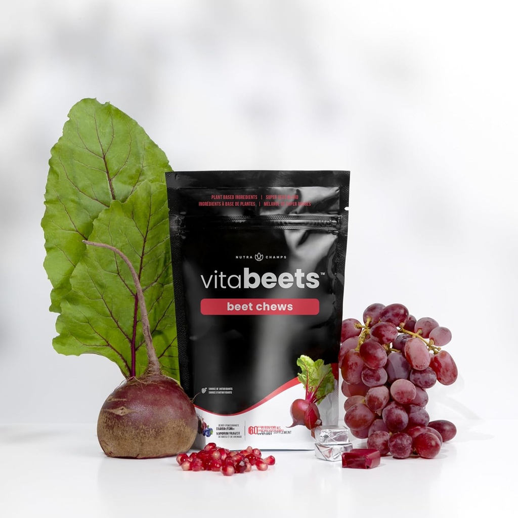 NutraChamps Beet Chews - Potent 750mg Beet Juur ekstrakt - Heart Chews - Verevoolu ja ringlust toetada täiendada - Super Reds Blend - Beet Juur Gummies Alternatiivne - 60 Soft Chew