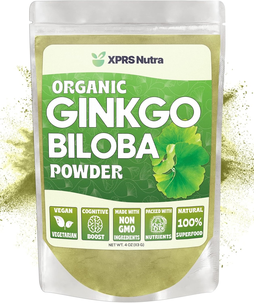 XPRS Nutra Orgaaniline Ginkgo Biloba Pulber - Gingko Biloba Kognitsioonilisandid - Vegan Sõbralik Ginkoba Biloba Orgaaniline - Immuunsuse suurendamine Ginkgo Biloba Pulber (4 oz)