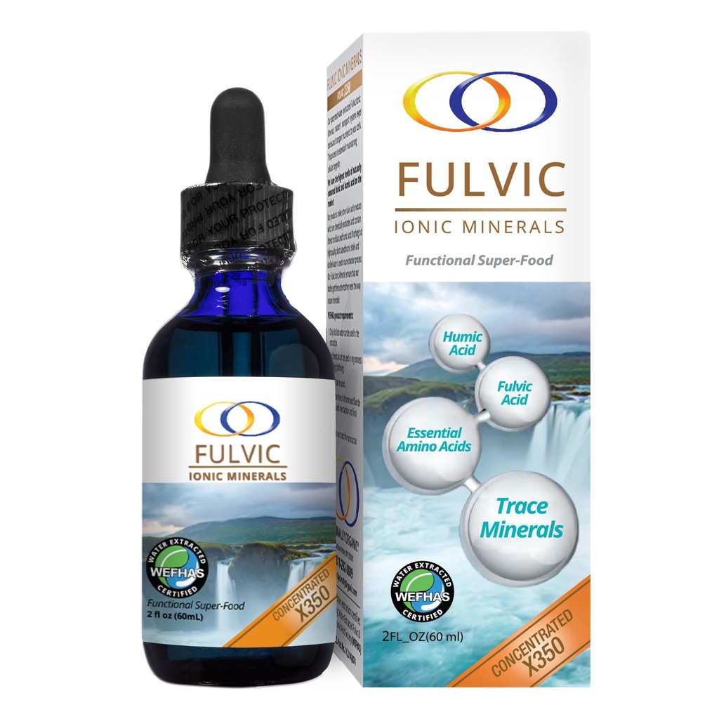Optimaalselt orgaaniline vesi ekstraheeritud Fulvic Ionic Minerals X350 - patenteeritud bioaktiivne Fulvic Acid, Humic Acid, Trace Minerals, Electrolytes & Essential Amino Acids - 8+ kuu tarne!