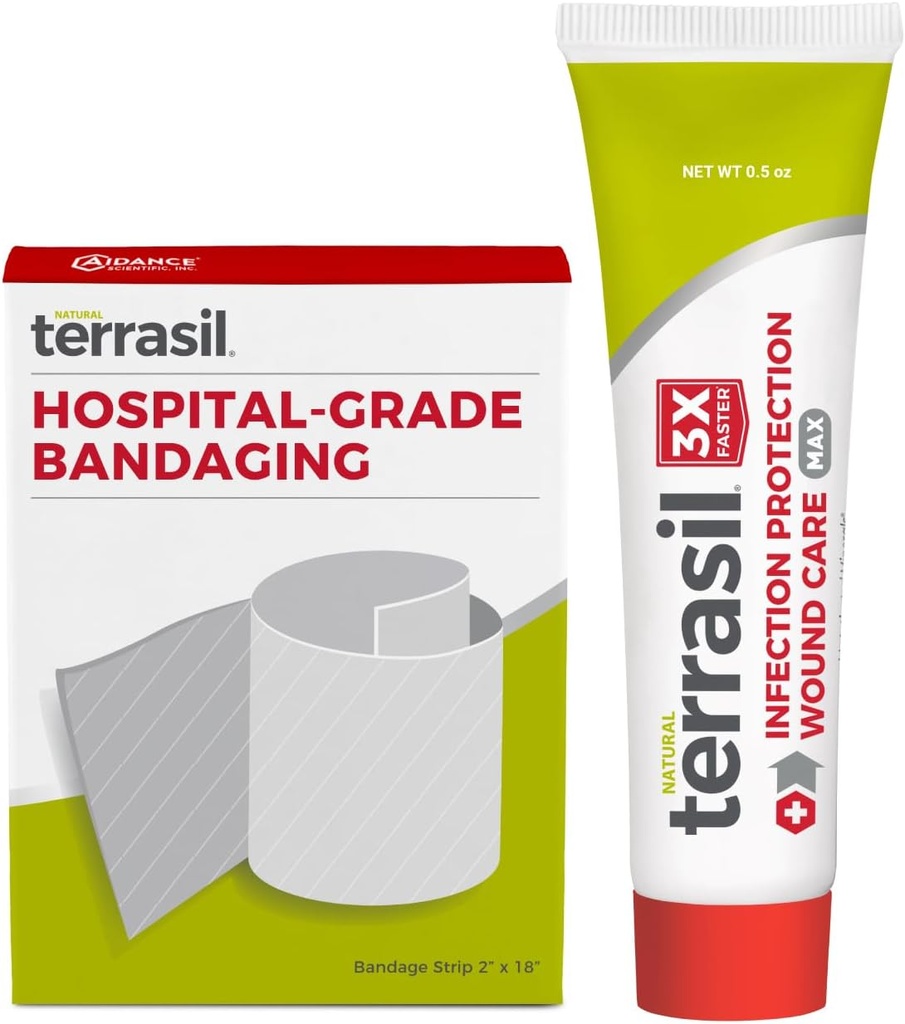 Terrasil Haavahoolduse Esmaabikomplekt: meditsiiniline side ja haavade tervendamise salv, nakkuskaitse voodihaavadele, survehaavandid, haavandid, blistrid, lõiked. dermatoloog-testitud (0, 5oz, 2 "x18" riba)