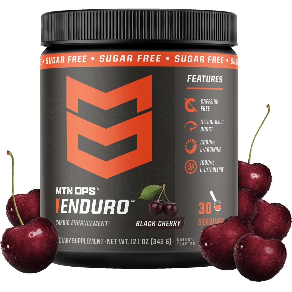 MTN OPS Enduro lämmastikoksiidi stim tasuta enne treeningut | Magneesiumtsitraat, L Arginiin & L tsitrulliini kofeiin tasuta eeltöö | 30 serveerimine Black Cherry