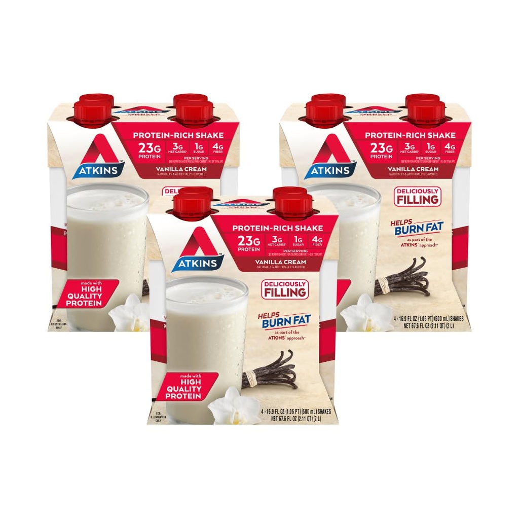 Atkins Vanilla Cream Meal Suurus Proteiin Shake, 23g Valk, Madal Glükeemiline, 3g Carb, 1g Suhkur Keto Sõbralik