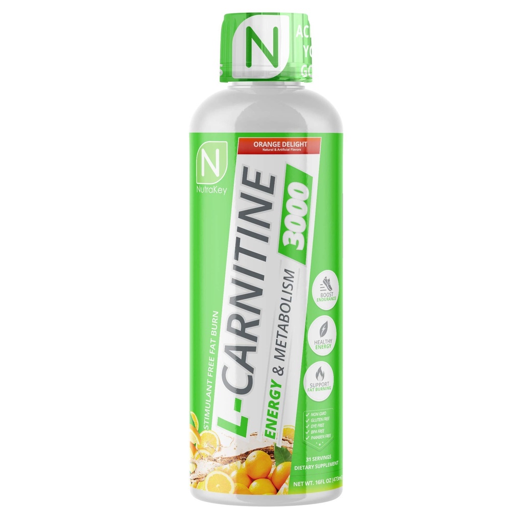 NutraKey L-karnitiin 3000mg, ilma suhkruta, gluteenivaba, lülita kütuseks, (Orange Delight) 31 serveerimist