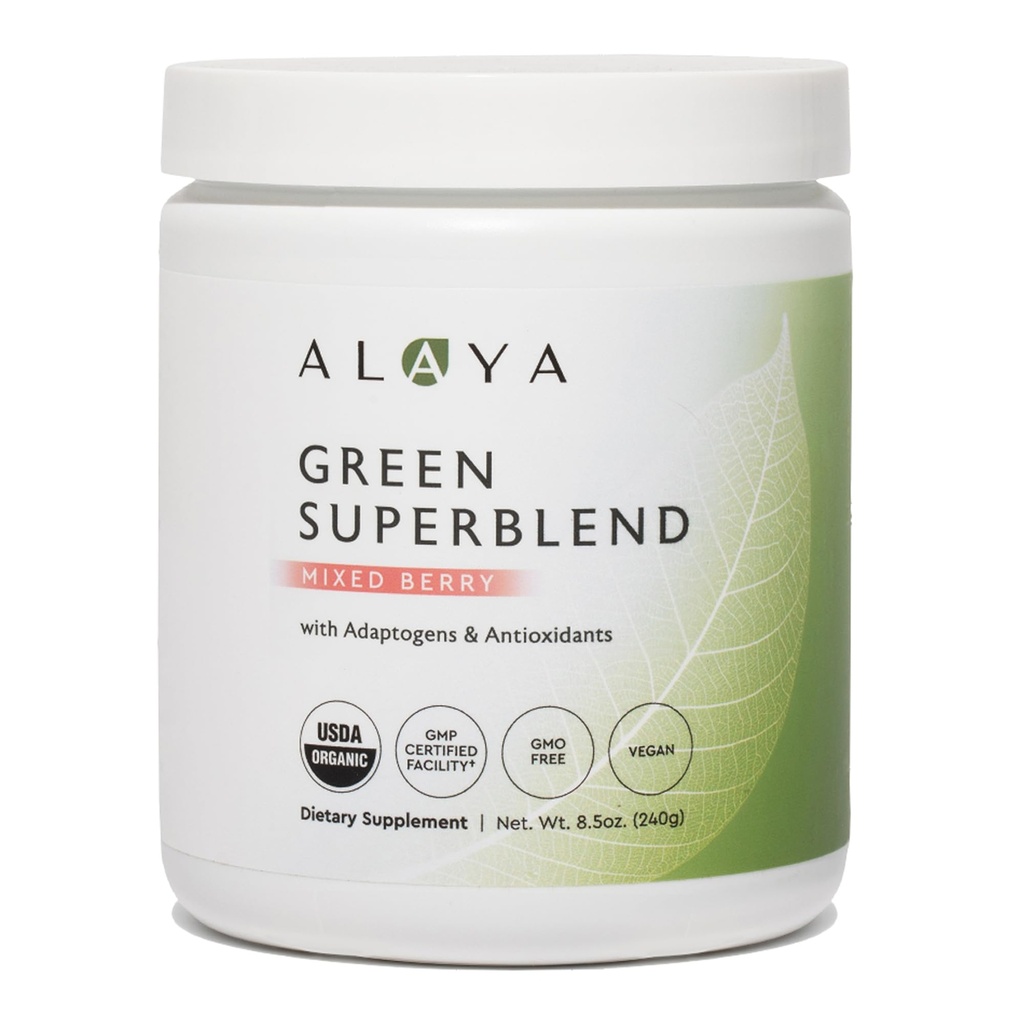 Alaya Organic Super Greens Pulber - Premium Green Juice Superfood Supplement Pulber - Adaptogeenid, Antioksüdandid ja probiootikumid Blend - USDA Organic, Non-GMO, Vegan - 30 Servings (Mixed Berry)