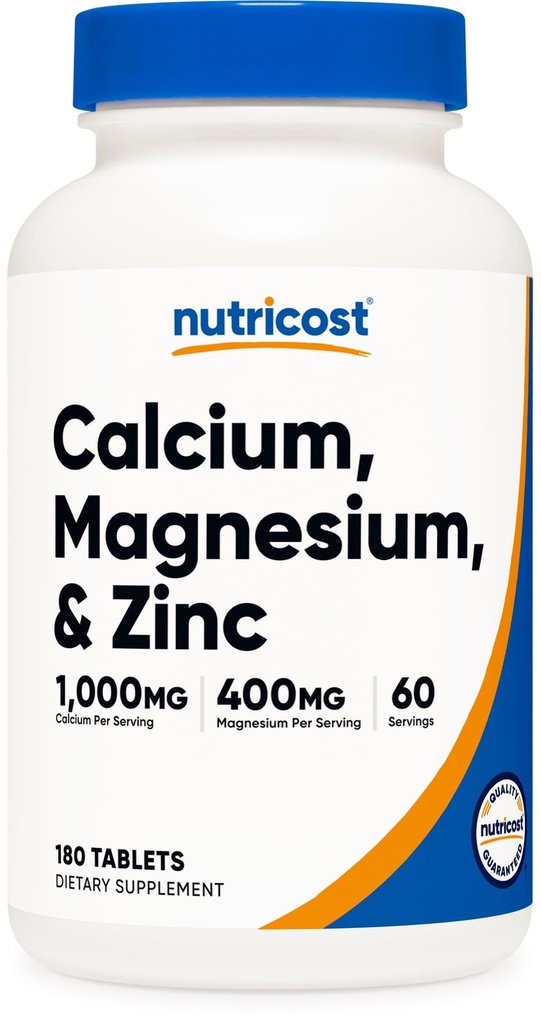 Nutrikost kaltsiumi, magneesiumi ja tsingi tabletid 1415 mg, 180 tabletti - vitamiini / mineraalse segu lisand, 60 serveerimist - gluteenivaba, mitte-GMO