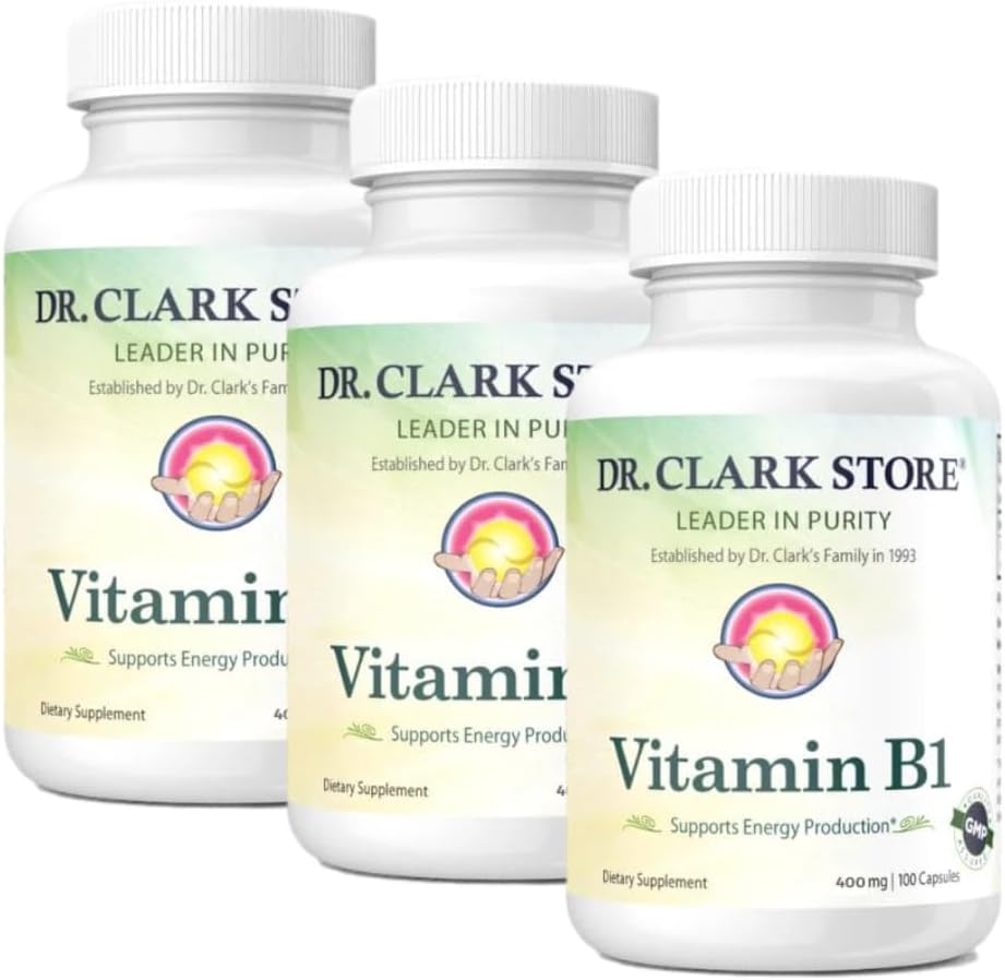 Bernard Jenseni dr Clark Store Vitamiin B1 Tiamiin 500mg täiendus - tiamiin B1 toidulisand tervisliku närvisüsteemi ja energia metabolismi jaoks, gluteenivaba, piimavaba - 100 želatiinkapslit 3Pack