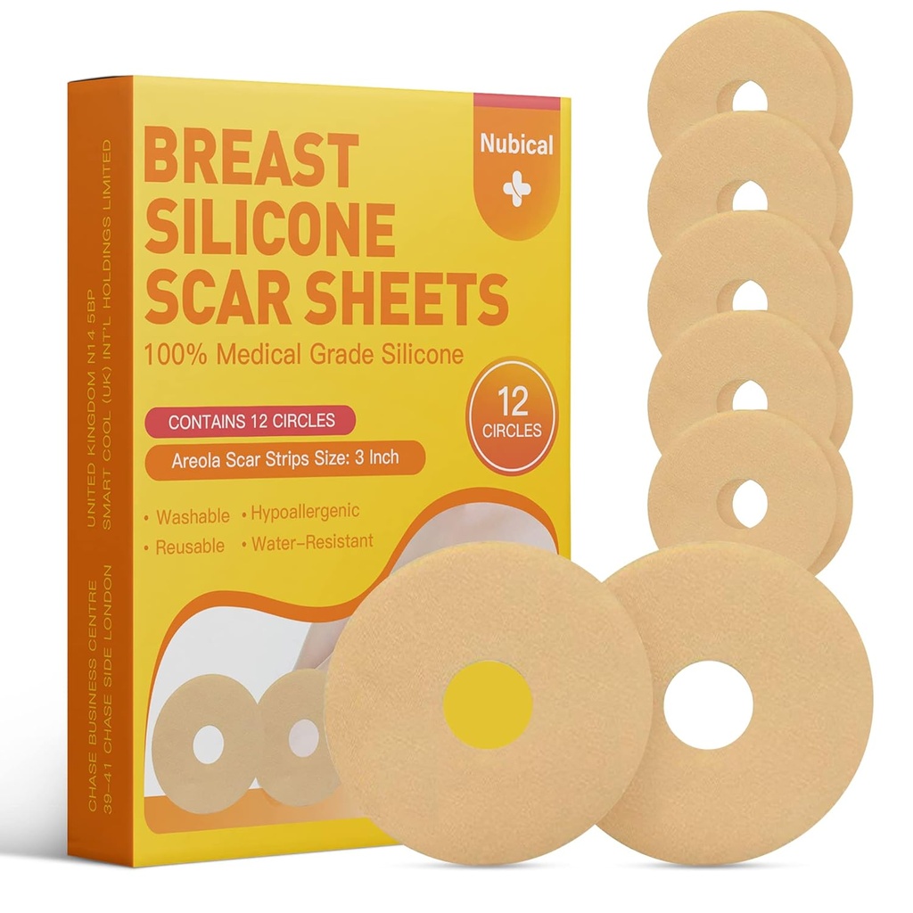 Silicone Scar Sheets for Breast 12 Pack - Medical Scar Eemaldamise lehed - Silicone Sheet Rindade post Operatsiooni tarvikud armide ravi - Areola Gel Ringid (3 IN)