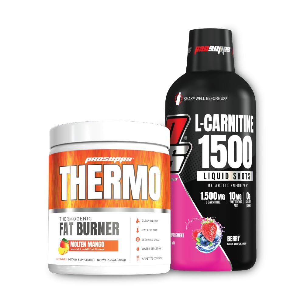 PROSUPPS Thermo Fat Burning Thermogenic Powder Molten Mango ja 1500 L-karnitiin Berry - kaalujälgimine ja eeltreening - energia, meeleolu, isu kontroll