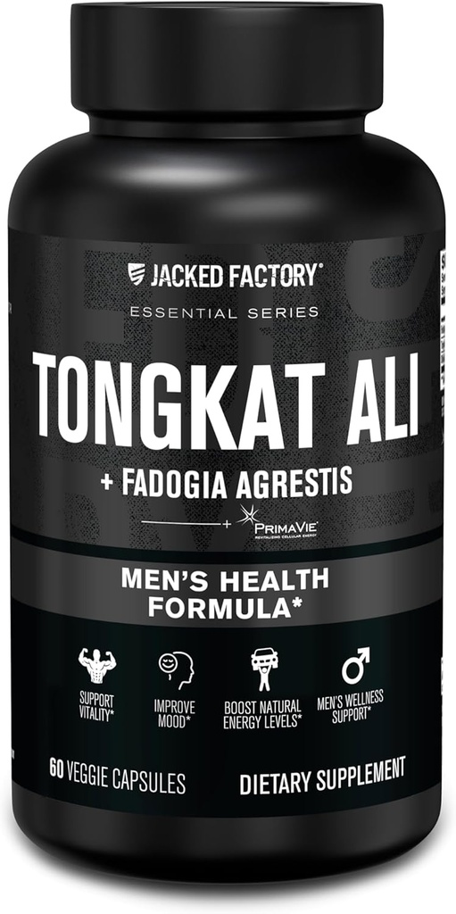 Jacked Factory Indoneesia Tongkat Ali + Fadogia Agrestis - 200: 1 ekstrakt Longjack Tongkat Ali meestele Fadogia Agrestis 600mg & Primavie Shilajit toetada Vitality, energia ja meeleolu - 60 kapslit