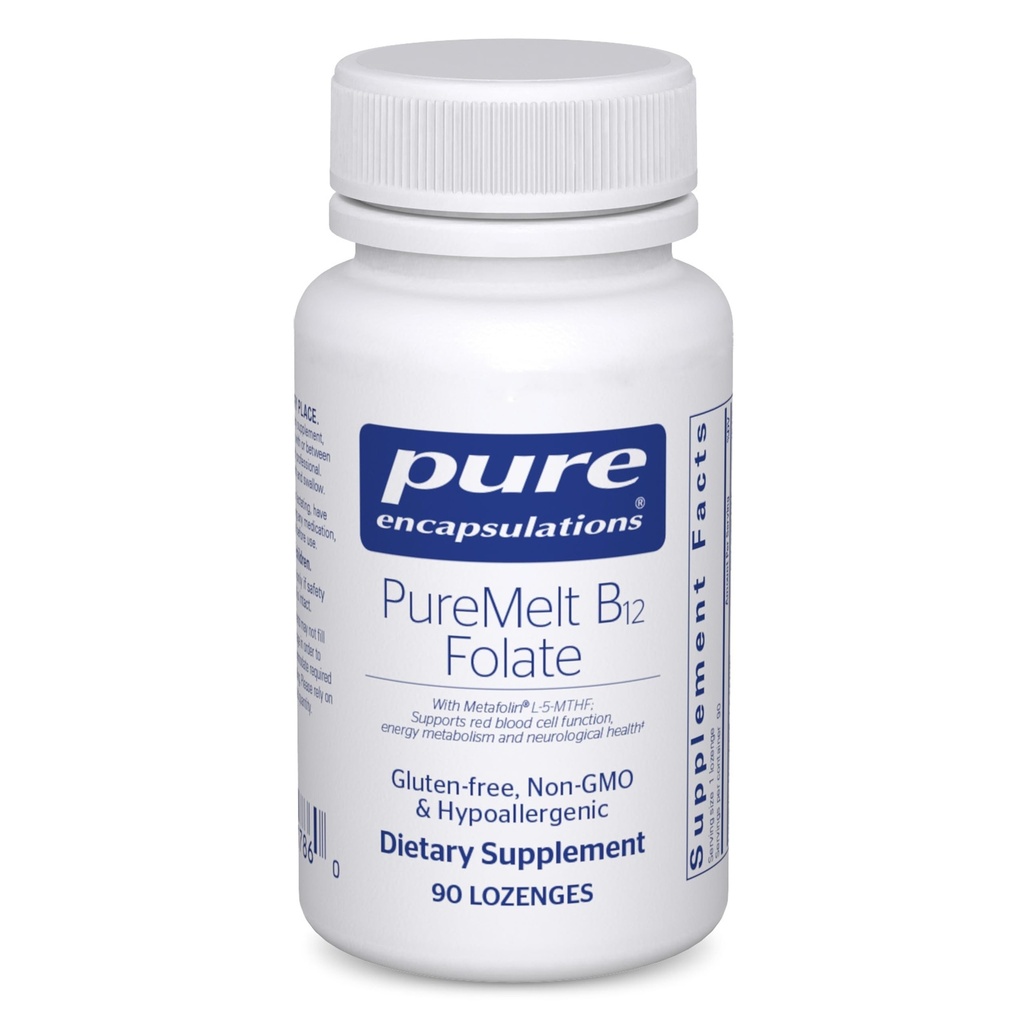 Puhas kapseldamine PureMelt B12 Folaat - aktiivne B-vitamiin L-5-MTHF-ga - Ainevahetustugi ja punaste vereliblede funktsioon * - Mitte-GMO & Vegan - 90 lozenges