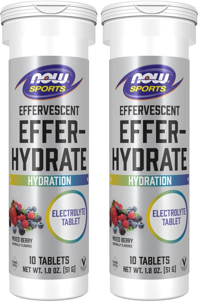 NOW Sport Toitumine, kihisev Effer-Hydrate, elektrolüütide täiendus, taastumine *, segatud marja, 10 tabletti (2. pakendis)