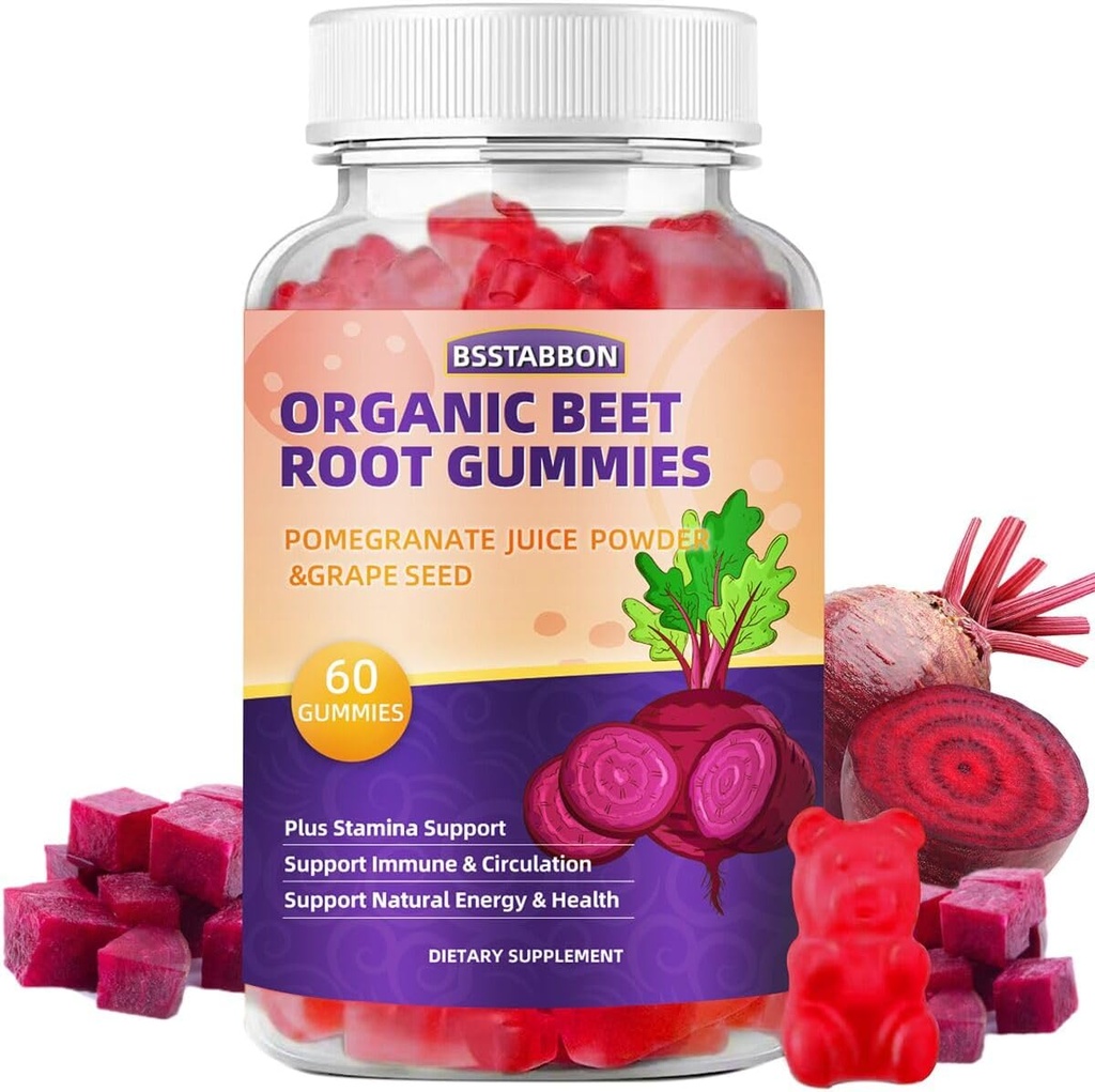 Beet Root Gummies koos peedi juure ekstrakti, granaatõuna mahla võimu, viinamarjaseemne ekstrakti lisandit serveerimiseks meestele ja naistele Mitte-GMO ja Gluteenivaba,60Gummies