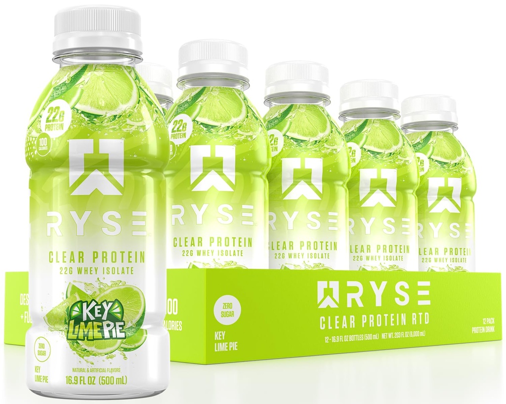 RYSE selge valgujook - võti lubjapirukas - 100 kalorit, 22 g vadaku isolaatvalgu raputamine, suhkruvaba, 0 g rasva ja laktoosivaba - värskendav valmisjook - 16,9 fl oz pudelid (12-pakk)