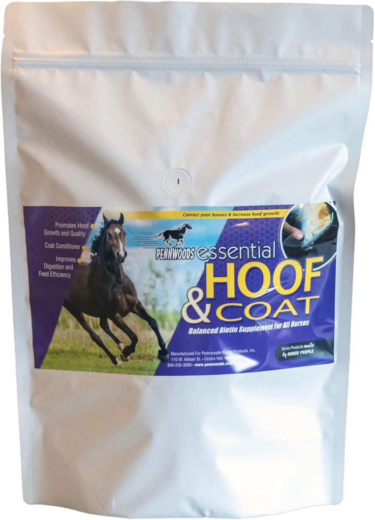 Pennwoods Essential Hoof & Coat - Hobuse lisand biotiiniga optimaalseks hobuste kasvuks, tervislikuks katteks ja toitumise tasakaaluks, 4 lb kott