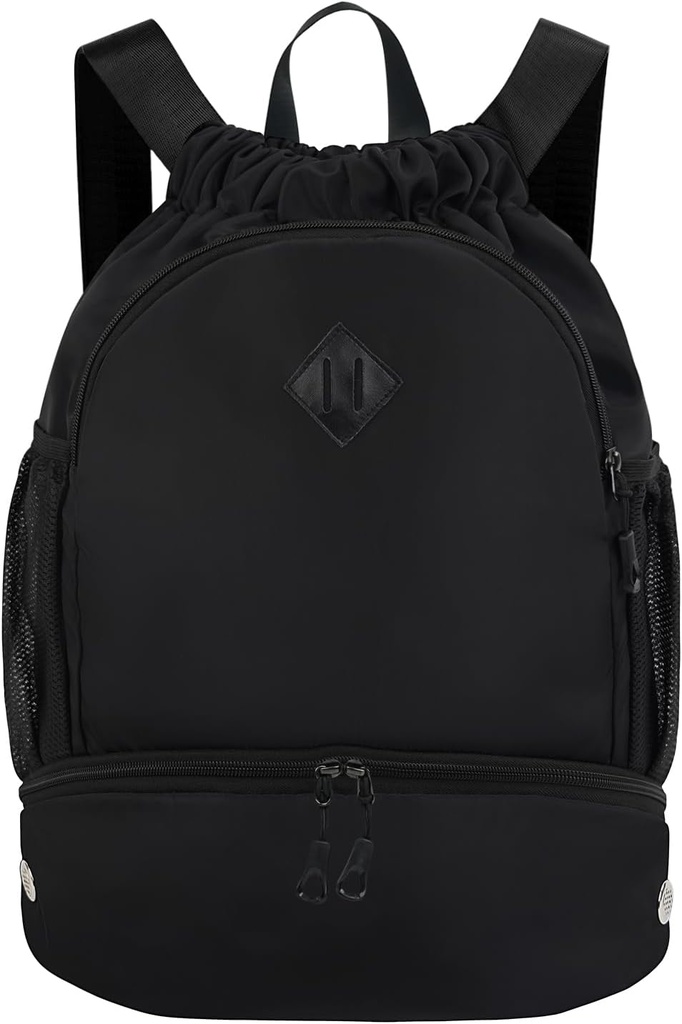 Drawstring Backpack Gym Seljakott Kingaosa meestele Naised String Sport Kott märg tasku Cinch Swim Beach Bag, Must (Patent Pending)