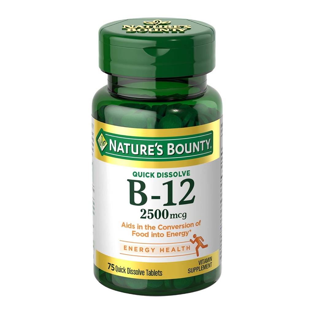 Looduse Bounty Vitamiin B12 2500 mcg, Rakuenergia Toetus, Energia Metabolism, Südame Ja Närvisüsteemi Tervis, 75 Kiire Lahustuv Tablett