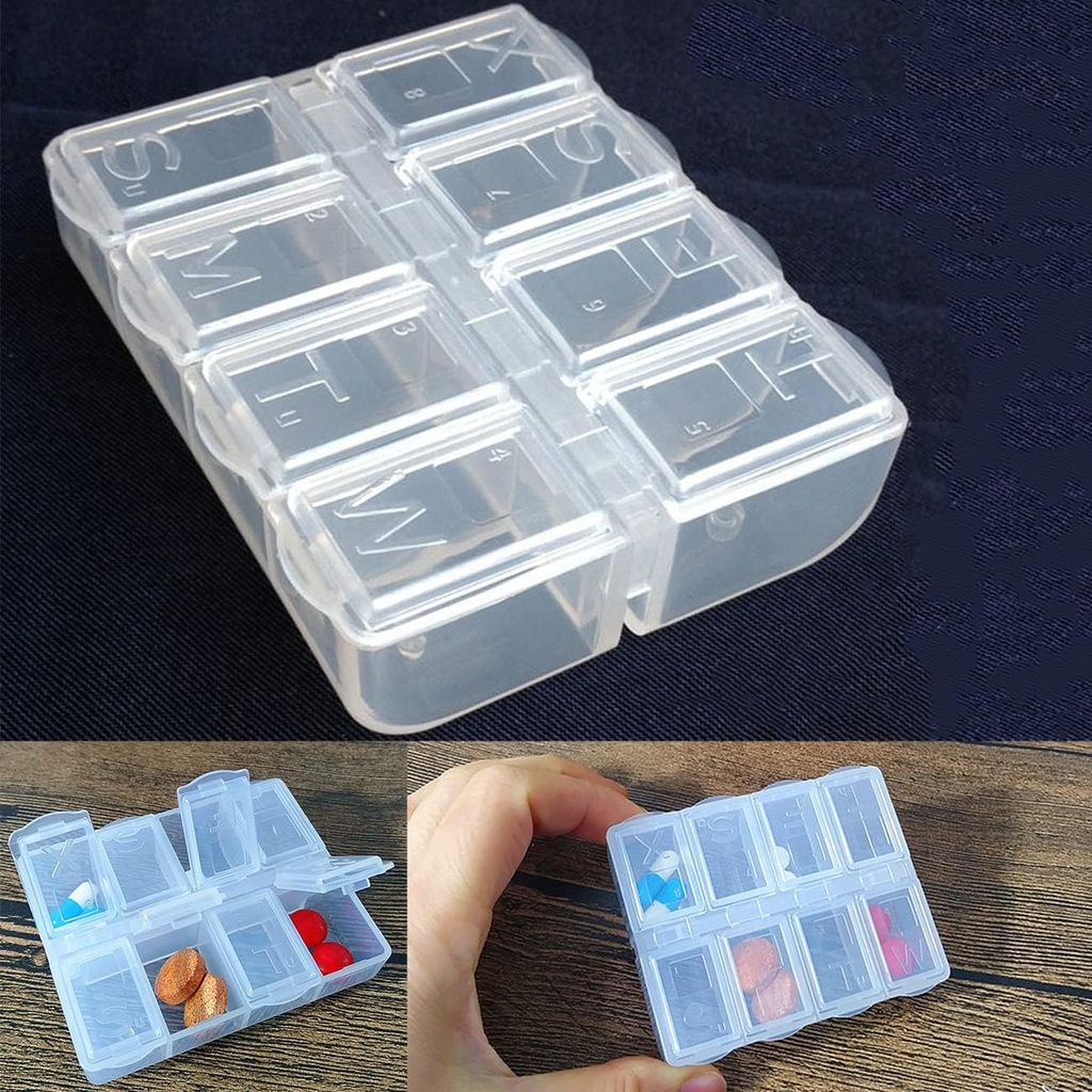 Clear Weekly Pill Case Pill Storage Box Läbipaistev Travel Pill Korraldaja Food Grade PP Materjali Mugav kanda (1)