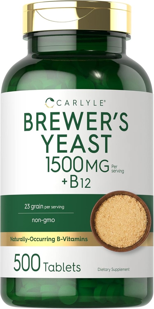 Carlyle Brewers Pärmi tabletid vitamiin B12 | 1500mg | 500 Count | Mitte-GMO ja taimetoitlane täiendada