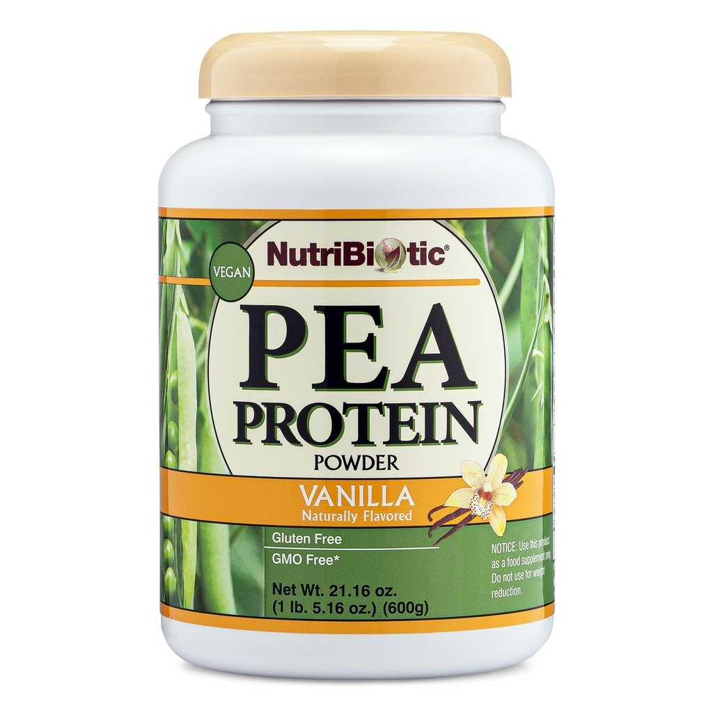 NutriBiotic Peaproteiin Vanilla 21 Oz | Low Carb Vegan Plant Protein Powder | 100% kasvatatud ja töödeldud USAs | Deliciously Creamy & BCAA-Rich | Valmistatud ilma kemikaalide, GMOde ja gluteenita | Keto Sõbralik