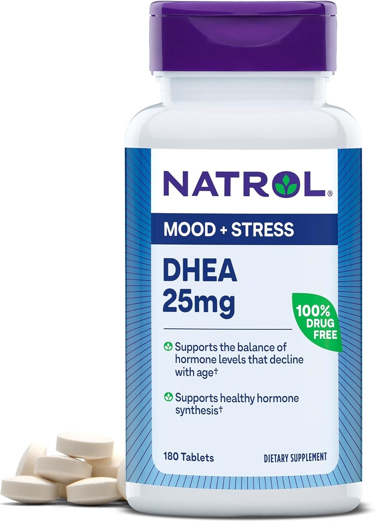 Natrol meeleolu ja stress DHEA 25mg kaltsiumi, toidulisand tasakaalu teatud hormoonide taset ja meeleolu toetust, 180 tabletti, 180 päeva pakkumise