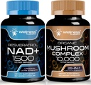 WELLNESS LABSRX NAD Supplement, 1500mg - Liposomal NAD+ Täiendus koos Resveratrooliga | Orgaaniline seenelisa kapslid - 10000mg - 25 in 1 Seenekomplekskapslid