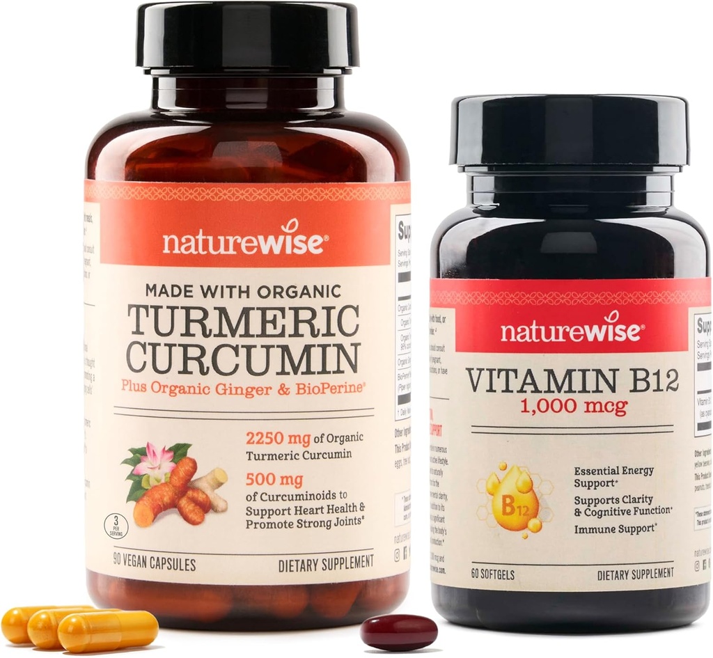 NatureWise Curcumin Turmeric 2250mg & Vitamiin B12 1000mcg Softgels Joint Support Energy Levels 60 Count