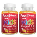 Feel Great Vitamiinid Lapsed DHA Gummies Omega 3 6 9, Vitamiin C (2-Pack) | Toetab tervislikku aju funktsiooni, visiooni ja südame tervist | Gluteenivaba, taimetoitlane | 60 Gummies