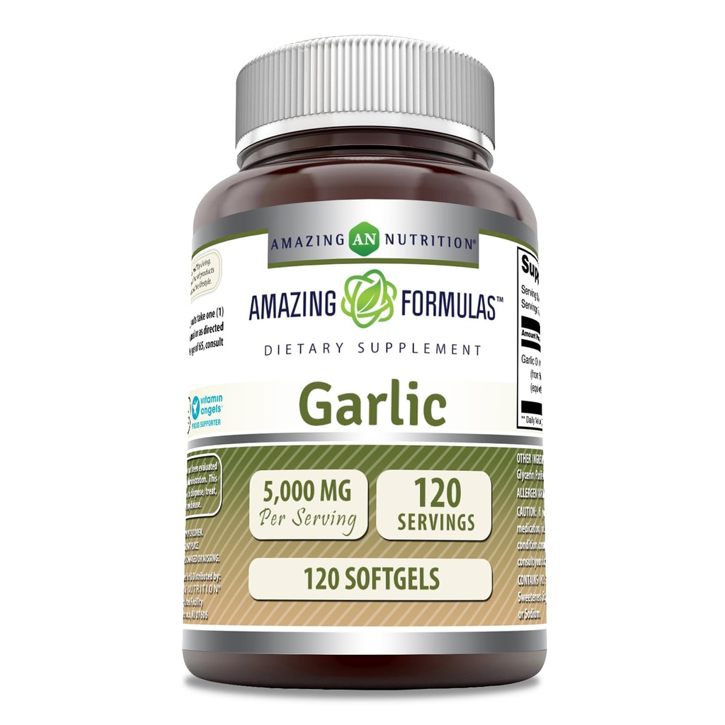 Amazing Formulas küüslaugu täiendus | 50 Mg kontsentraat (100:1) | 5000 Mg ekvivalent | 120 Softgels | Mitte-GMO | Gluteenivaba | Valmistatud USA-s