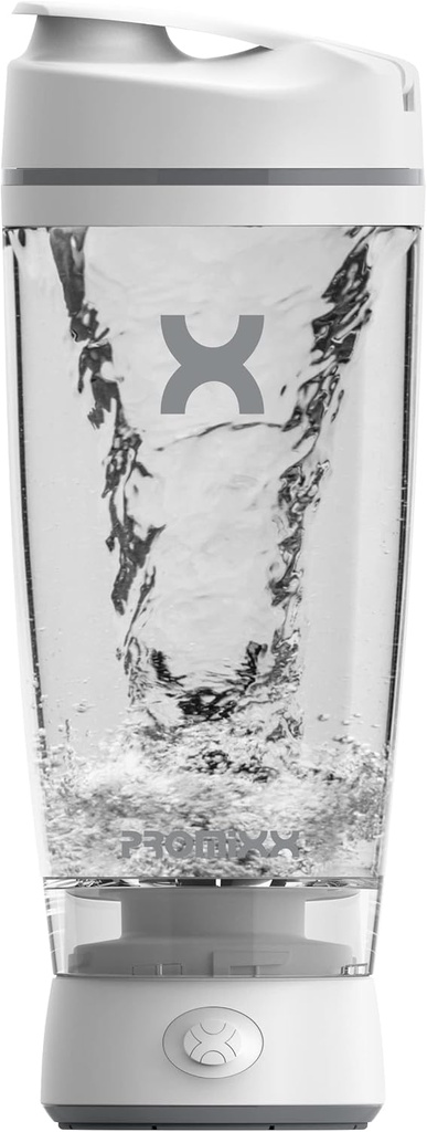 Promixx Original Shaker Bottle - Battery-powered for Smooth Protein Shakes - BPA Free, 20oz Cup (valge)