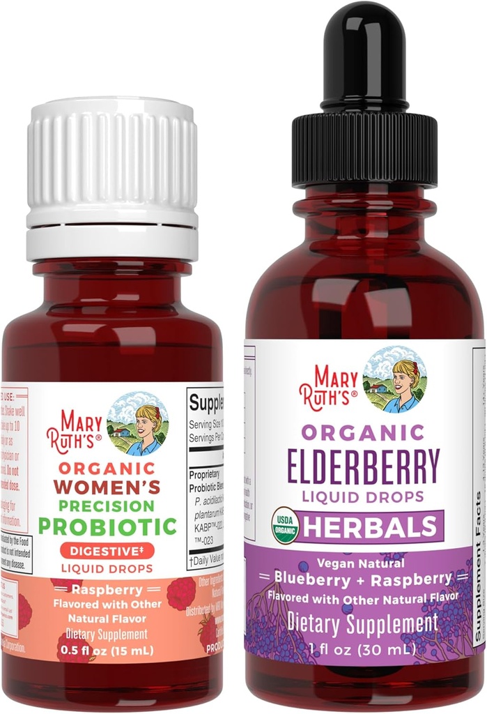 MaryRuth Organics Precision Probiootikum Naistele (Vaarika) Ja Elderberry Tilgad (Musikas) | USDA Orgaaniline | Vitamiinid Soolestiku Tervis, Immuunsus Ja Üldine Tervis | Vegan, Mitte-GMO, Gluteenivaba