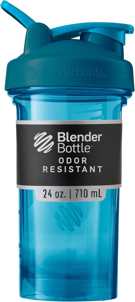 BlenderBottle Shaker Bottle Pro seeria sobib ideaalselt valgu raputamiseks ja enne treeningut, 24-kordne, Ocean Blue