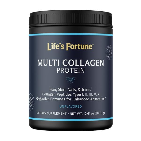 Multi kollageenpeptiidid tüüp I, II, III, V & X Hüdrolüüsitud valgupulber - rohi-toide, segu seedeensüümiga - nahale, juustele, küüntele, liigestele ja soolestikule Tervis, maitsestamata