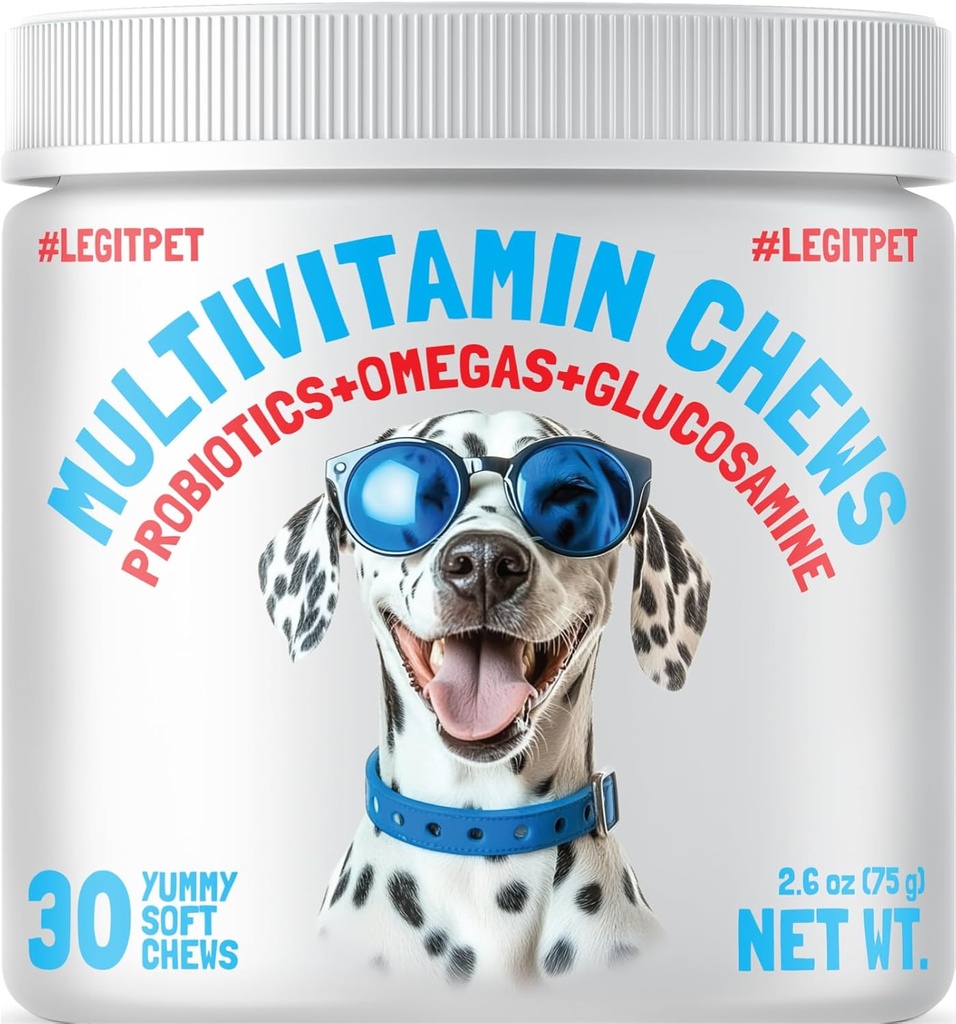 LEGITPET Koer Vitamiinid - 30 multivitamiini närib w / glükosamiini kondroitiin, probiootikumid Seedeensüümid ja Omegas - täiendus üldisele tervisele - ühine tugi, immuuntervis, naha ja südame tervis