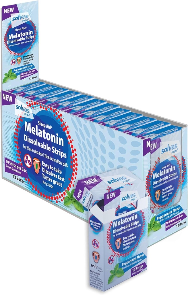 Lahendab uneabi - 3mg melatoniin Lahustuvad ribad, kiire, sügav ja rahumeelne une lahendus, piparmündi maitse, täiskasvanud, suhkruvaba / narkootikumidevaba / reisi-sõbralik (120 Pack)